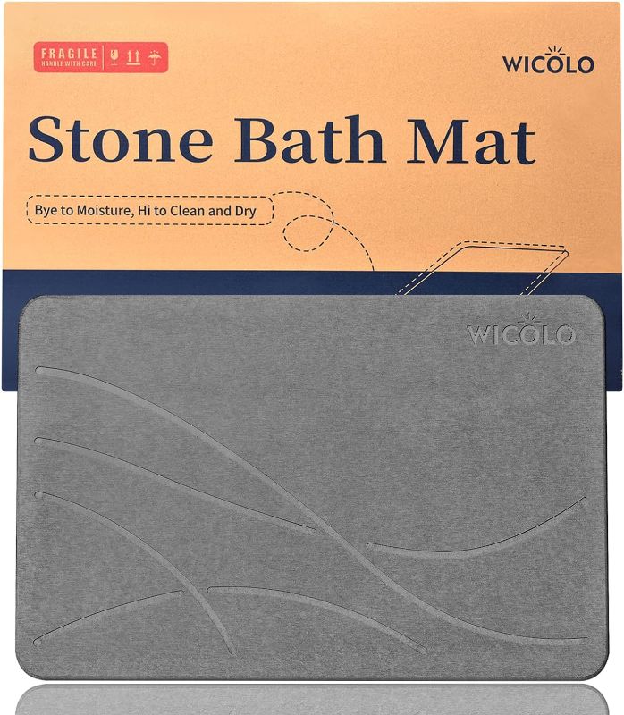 Photo 1 of WICOLO Stone Bath Mat, Diatomaceous Earth Shower Mat Non Slip Instantly Removes Water Drying Fast Bathroom Mat Natural Easy to Clean (Dark Grey)
