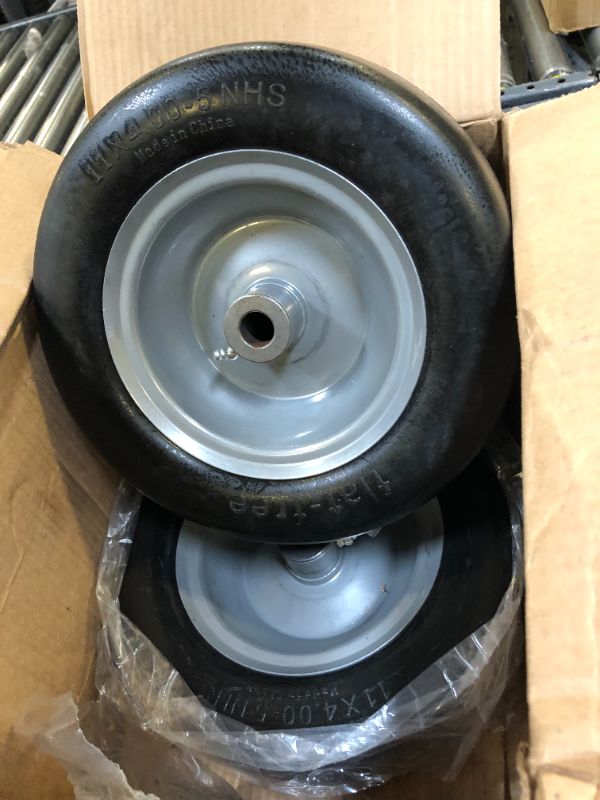 Photo 3 of 2 PCS 11x4.00-5" Flat Free Lawn Mower Tire on Wheel, 3/4" or 5/8" Bushing, 3.4"-4"-4.5 -5" Centered Hub, Universal Fit Smooth Tread Tire for Zero Turn Lawn Mowers, with Universal Adapter Kit