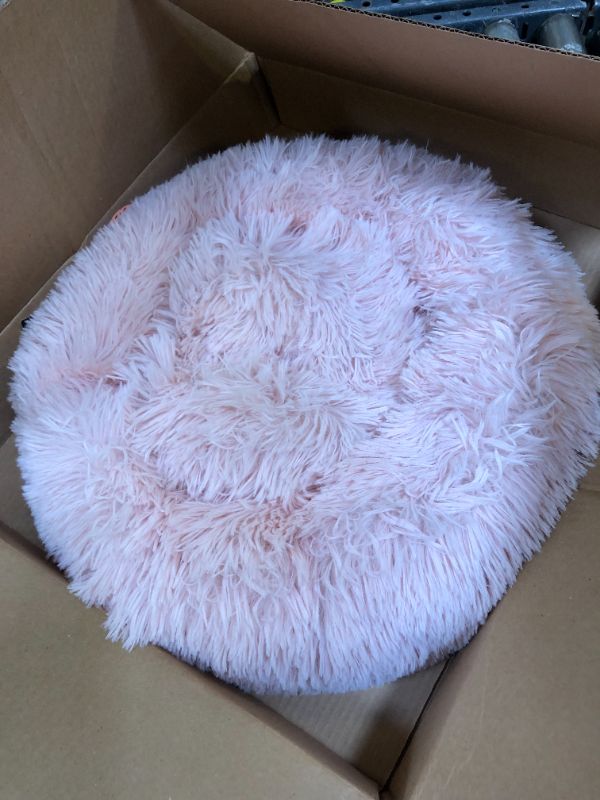 Photo 2 of Best Friends by Sheri The Original Calming Donut Cat and Dog Bed in Shag Fur Candy Pink, Extra Small 18x18 18.0"L x 18.0"W x 5.5"Th Bed Only Shag Candy Pink