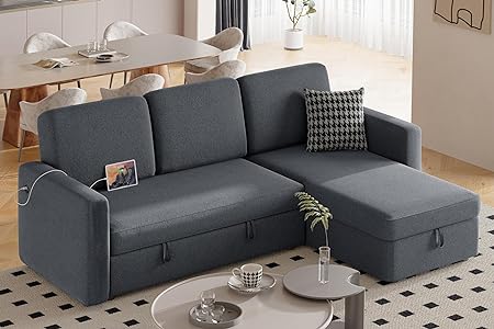 Photo 1 of Sectional Sofa L-Shaped Sofa Couch Bed w/Chaise & USB, Reversible Couch Sleeper w/Pull Out Bed & Storage Space