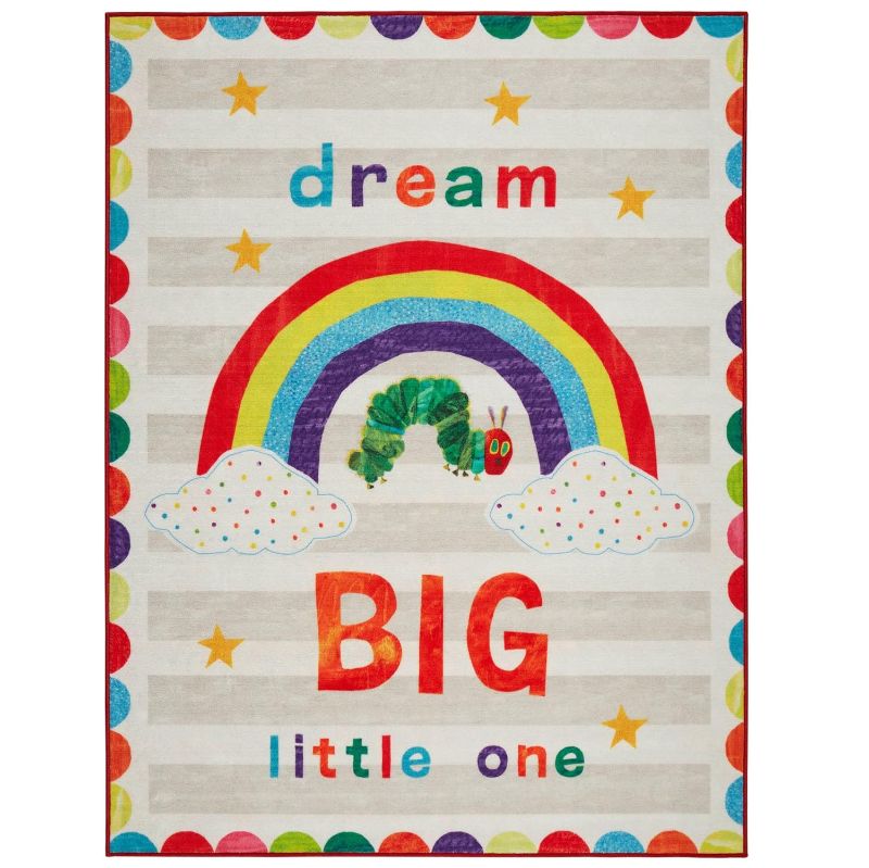 Photo 1 of Eric Carle Home Dynamix The Very Hungry Caterpillar Elementary Dream Big Little One Kids Machine Washable Area Rug, White/Grey, 35"x51", 35" x 51"
