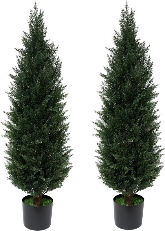 Photo 1 of 3.5FT Artificial Topiary Tree Artificial Cedar Trees UV Resistant Potted Plant for Indoor Outdoor Garden Home Decor Set of 2 Artificial Outdoor Tree
