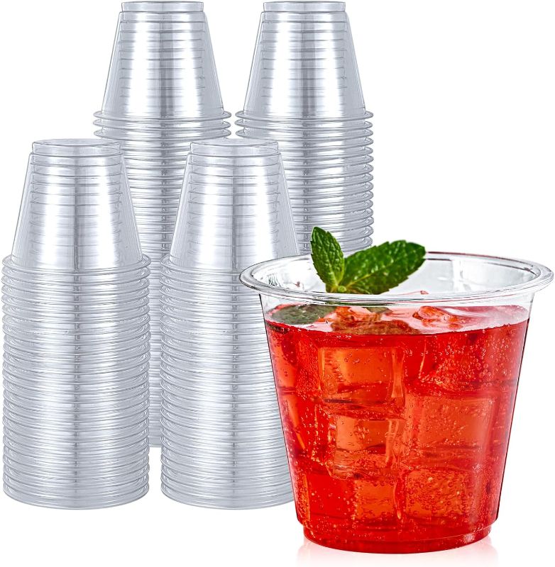 Photo 1 of Turbo Bee 100 Pack 9oz Clear Plastic Cups,Disposable Crystal Drinking Cups,PET Plastic Party Cups for Wine,Juice,Iced Coffee and Cold Drinks

