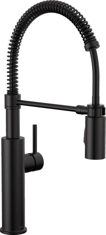 Photo 1 of Delta Faucet Antoni Black Kitchen with Pull Down Sprayer, Commercial Style Sink Faucet, Faucets for Sinks, Single-Handle, Magnetic Docking Spray Head, 18803-BL-DST, Matte Black
