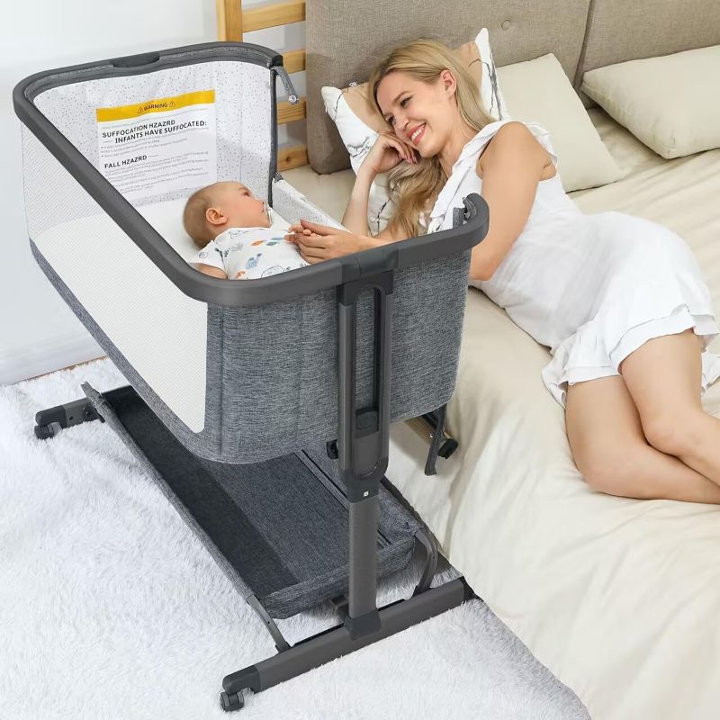 Photo 1 of AMKE 3 in 1 Baby Bassinets,All Mesh Bedside Sleeper for Baby,Easy to Assemble Bassinet for Newborn/Infant,Baby Cradle with Storage Basket,Adjustable Bedside Crib,Safe Portable Baby Bed Grey - All Mesh