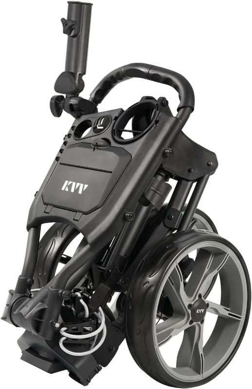 Photo 1 of KVV 3 Wheel Foldable/Collapsible Golf Push Cart with Universal Golf Cart Organizer Polyester Net Mesh Storage Bag