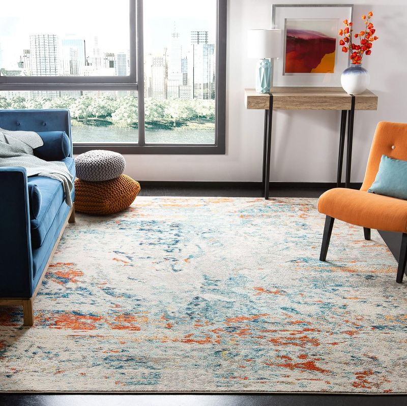 Photo 1 of SAFAVIEH Madison Collection Area Rug - 9' x 12', Cream & Orange, Modern Abstract Design, Non-Shedding & Easy Care, Ideal for High Traffic Areas in Living Room, Bedroom (MAD478B) 9' x 12' Cream / Orange