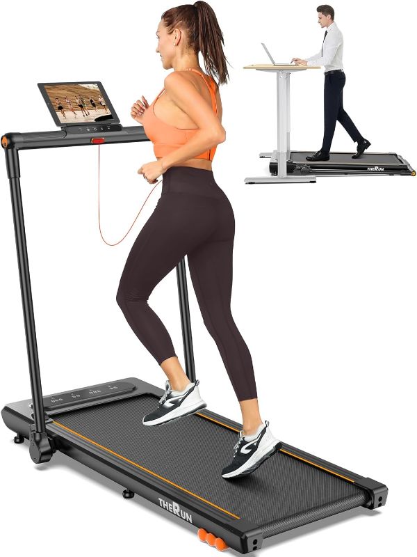 Photo 1 of THERUN 2.5HP Treadmill, 2 in 1 Under Desk Walking Pad Treadmill, Electric Compact Space Folding Treadmill for Home Office with LED Touch Screen | 0.6-7.6MPH | Wider Running Belt, No Assembly Needed
