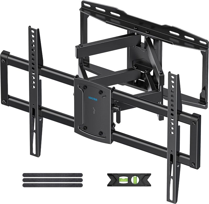 Photo 1 of Full Motion TV Wall Mount Bracket for Most 37-86 inch TVs, Swivel Tilt Extension Level TV Mount, Max VESA 600x400mm, Holds up to 132lbs & 16" Wood Studs with Hole Drilling Template by USX STAR
