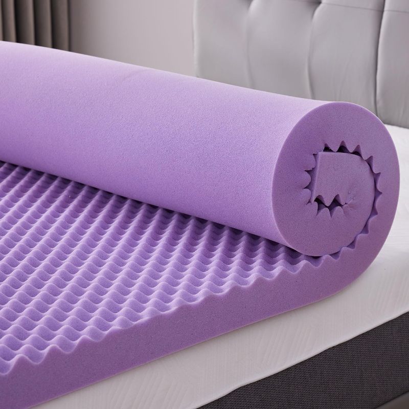 Photo 1 of SINWEEK 2 Inch Egg Crate Memory Foam Mattress Topper Twin Size, Soft Mattress Pad for Back Pain Relief, Bed Topper, CertiPUR-US Certified, Purple
