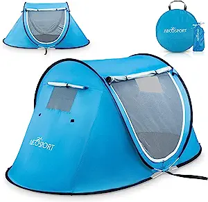 Photo 1 of Abco 2-Person Pop Up Tent - Portable Cabana with 2 Doors, Water-Resistant and UV Protection, Carrying Bag - Sky Blue
