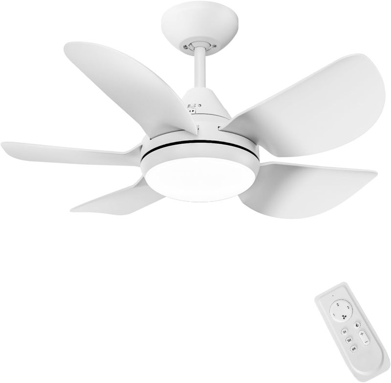 Photo 1 of CJOY Ceiling Fans with Lights, 30 inch Small White Ceiling Fan with Light and Remote, LED Dimmable & Memory Function, 5 ABS Reversible Blades Fan Light for Kids Bedroom/Sloped Ceilings

