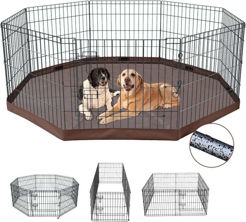 Photo 1 of NEZUC Foldable Metal Dog Exercise Playpen Gate Fence Dog Crate 8 Panels 24 Inch Height Puppy Kennels with Bottom Pad for Animals Outdoor Indoor (with Bottom pad, 8 Panels 24" H)
