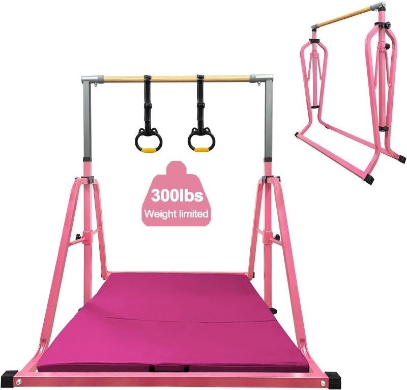 Photo 1 of Foldable & Movable Gymnastics Kip Bar,Horizontal Bar for Kids Girls Junior,No Wobble Gym Equipment for Home Indoor,3' to 5' Adjustable Height,Gymnasts 1-4 Levels,300 lbs Weight Capacity
