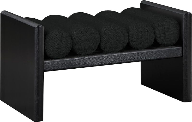Photo 1 of Meridian Furniture Waverly Collection Modern | Contemporary Bench with Solid Wood Rich Finish, Luxurious Boucle Fabric, 32" W x 19" D x 18" H, Black
