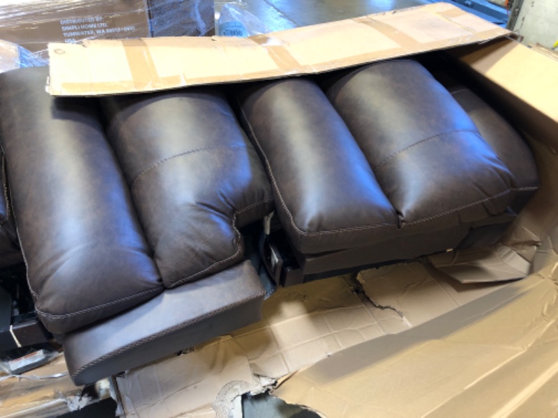 Photo 3 of Signature Design by Ashley Roman Contemporary Tufted Leather Power Reclining Sofa with Adjustable Headrest, Dark Brown