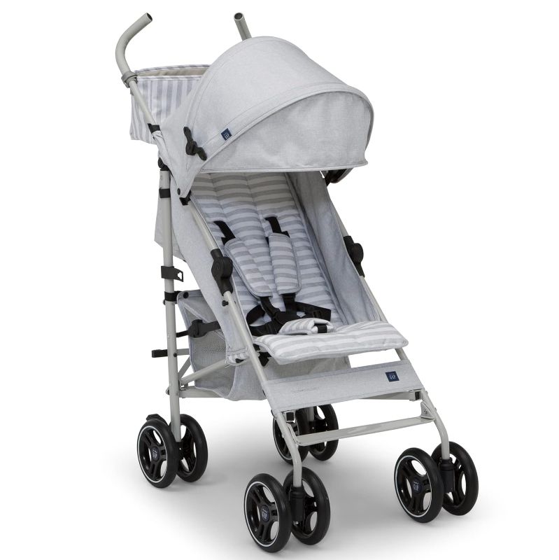 Photo 1 of babyGap Trek Jogging Stroller - Lightweight Jogging Stoller with Extendable Canopy & Reclining Seat - Includes Car Seat Adapter - Made with Sustainable Materials, Grey Stripes
