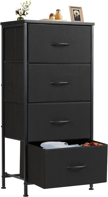 Photo 1 of NEWBULIG Fabric Dresser for Bedroom, Chest of Storage with Wooden Top, Closet Organizer for Living Room Hallway Entryway, 4-Drawers, Black

