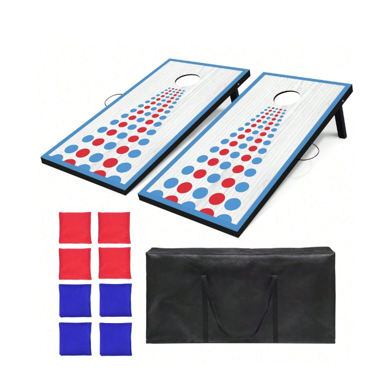 Photo 1 of Cornhole Set, Regulation Size Cornhole Boards with 8 All-Weather Bean Bags and Carrying Bag, 4 ft x 2 ft Corn Hole Outdoor Game Toss Board for Outdoors Badminton