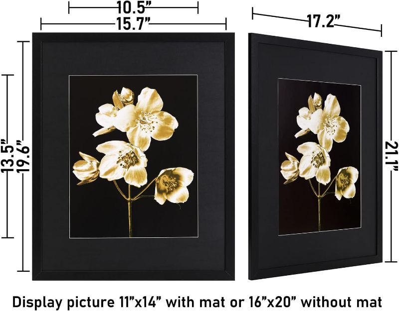 Photo 1 of ELSKER&HOME 16x20 Picture Frame with mat for 11x14, Display 11x14 Photo with mat or 16x20 Poster frame without Mat 