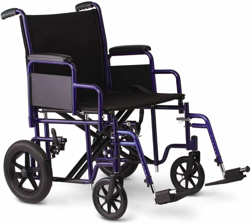Photo 1 of Medline Heavy Duty Transport Chair supports up to 500 lbs., Bariatric Transport Wheelchair, 22" x 18" seat, BLACK