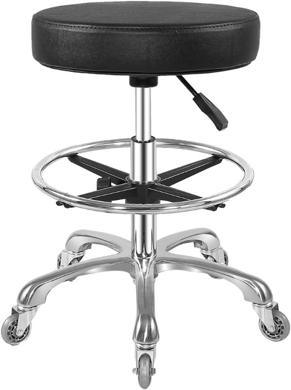 Photo 1 of Ainilaily Rolling Stool with Wheels Heavy Duty Hydraulic for Shop Kitchen Work Lash Tattoo Lab Medical Guitar,Tattoo Artist Chair Lash Stool (Black,with Foot Rest) Black with footrest
