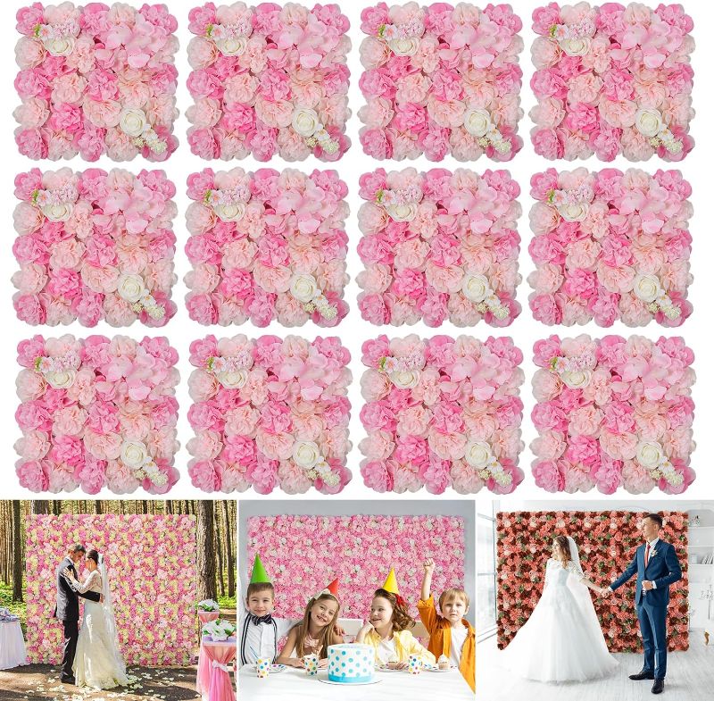 Photo 1 of 3D Flowers Wall Panel 15 * 15inch-12Pcs Artificial Flower Wall Background Silk Rose Mat for Home Party Wedding Backdrop Wall Decor Shop Photo Backdrop Floral Wall Arrangement
