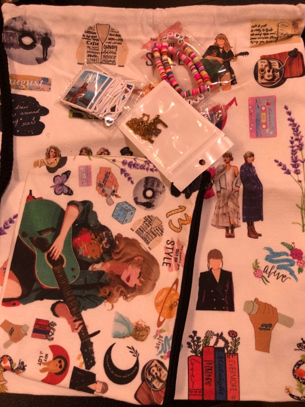 Photo 1 of Gifts Bag Set for Fans - Bag Gifts Set for Girl Including Necklace, Drawstring Bag,Stickers, Button Pin, Cosmetic Makeup Bag, KeyChain https://a.co/d/5HoaTJz