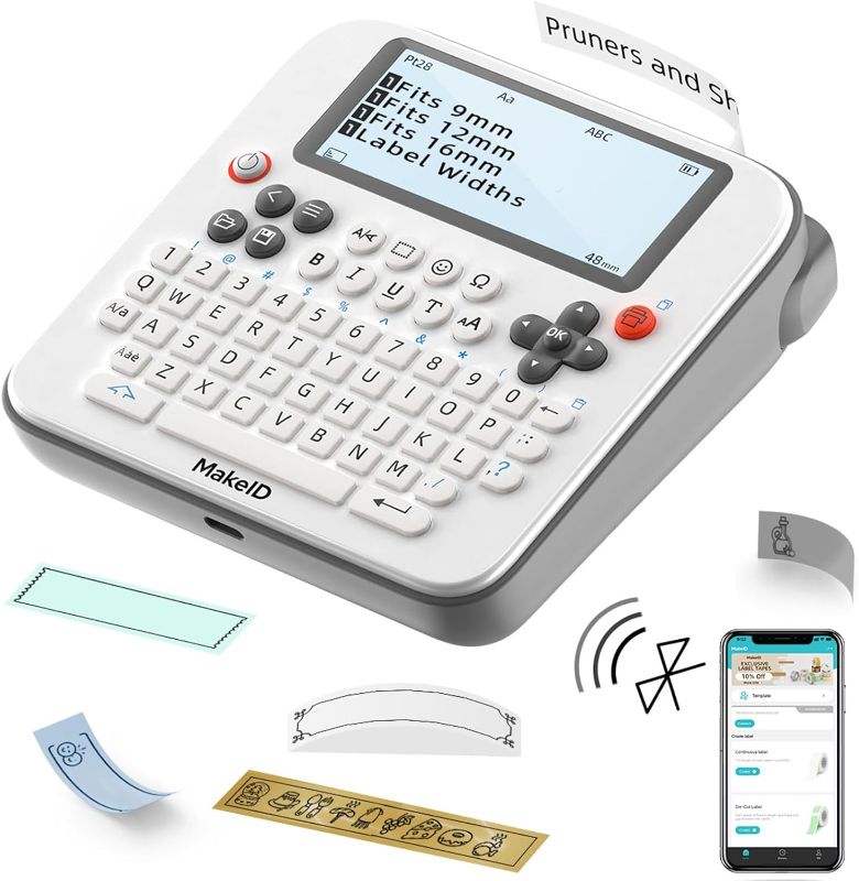 Photo 1 of Makeid Label Maker E1 - Bluetooth Rechargeable Label Maker Machine - QWERTY Keyboard Labeler, 3.4" Backlighting LCD Screen - Prints 9~16mm & Label Margin <=1mm
