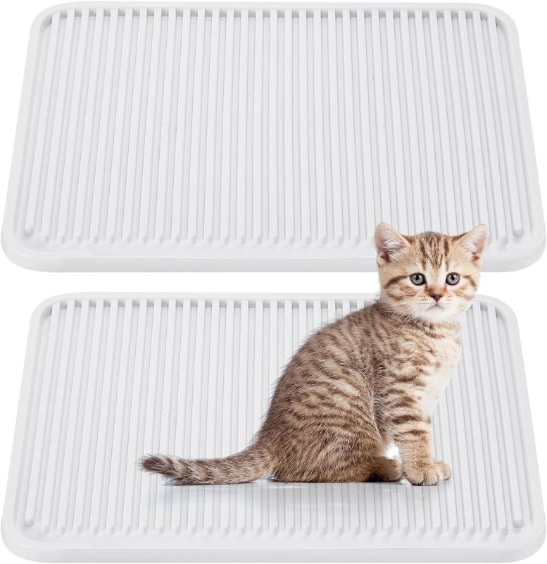 Photo 1 of 2 Pack Cat Litter Mat Kitty Litter Trapping Mat 17.7" x 15" Trapping Mat Non Slip Backing Kitty Litter Box Trapping Mat Waterproof Keep Floors Clean for Indoor Cats
