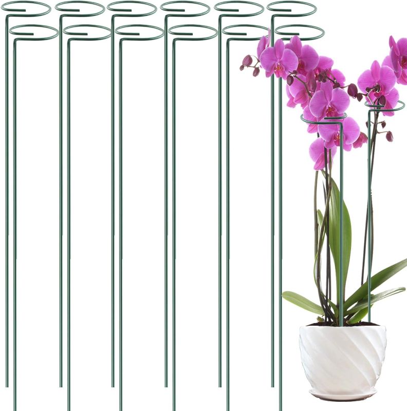 Photo 1 of 12 Pack 36 inch Plant Support Stakes,Single Stem Plant Support Stake Single Plant Stem Garden Flower Support Stake Steel Plant Cage Support Ring for Orchid Gladiolus Iris Dahlia Amaryllis Rose Lily
