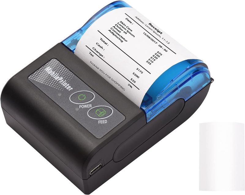 Photo 1 of Portable Mini Thermal Printer 2 inch Wireless USB Receipt Bill Ticket Printer with 58mm Print Paper Compatible with iOS Android Windows for Restaurant Sales Retail
