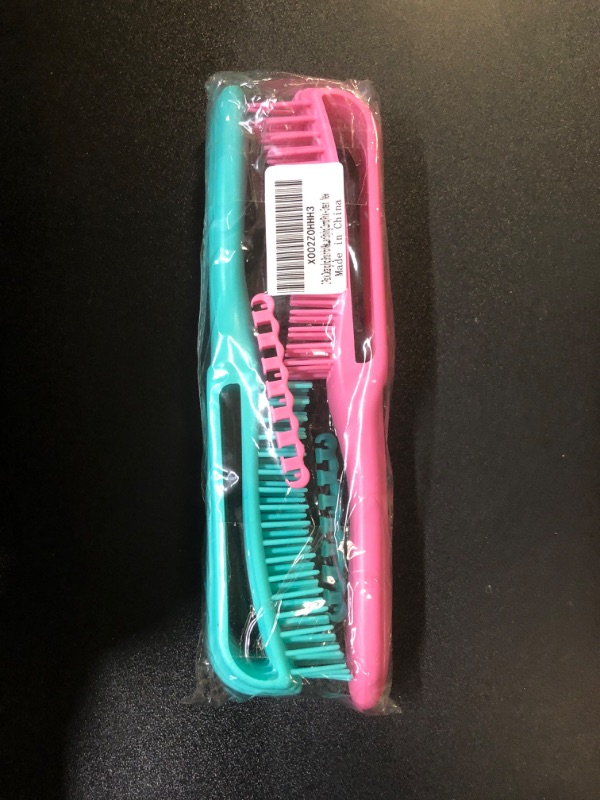 Photo 2 of 2 Pack Detangling Brush for Wet Dry Curly Thick Natural Long Hair for Hair Textured 3a to 4c Anti Static Hair Styling Comb(Pink + Green)