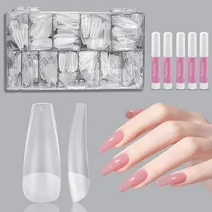 Photo 1 of Long Coffin Nails Tips 500pcs with Nail Glue Clear Nail Tips For Acrylic Nails Clear Press On Nails False Nails For Nail Extension Home DIY Nail Salon10 Sizes Gelly Tips
