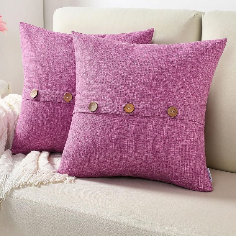 Photo 1 of Light Purple Linen Decorative Throw Pillow Covers 18x18 Inch Set of 2, Square Cushion Case with Vintage Button/Zipper,Modern Farmhouse Home Decor for Couch,Bed
