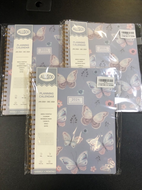 Photo 2 of (PACK OF 3) 2024 Planner Weekly & Monthly Agenda Book Yearly Calendar Planning To Do List Notebook,8.5 * 11 inch with Monthly Tabs, Inner Pocket,Waterproof Cover,Pen Loop,Spiral Bound (Blue Butterfly, A4) 8*11 Blue