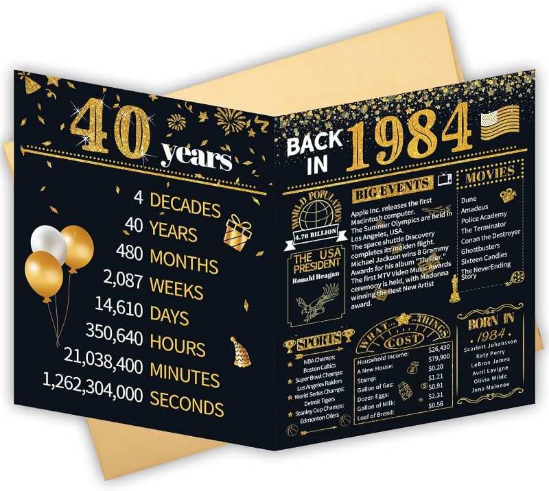 Photo 1 of (PACK OF 7) HOMANGA 40th Birthday Card for Men and Women, 40th Birthday Gifts for Men Women, Jumbo 40th Bday Card for Wife Husband, Big 40 Year Birthday Card, Black Gold 8x10 Inch
