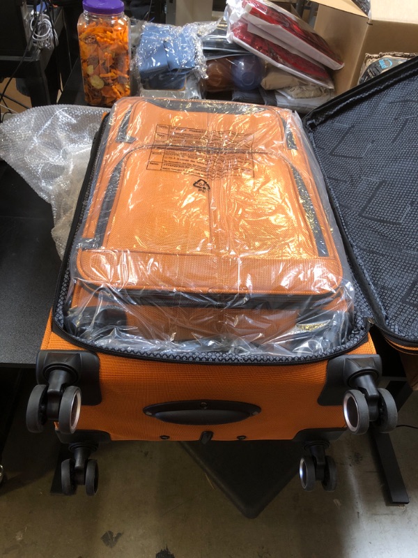 Photo 2 of ++28 IN LUGGAGE HAS DAMAGED WHEEL++ SHOWKOO Luggage Sets 3 Piece Softside Expandable Lightweight Durable Suitcase Sets Double Spinner Wheels TSA Lock Hot Orange (20in/24in/28in)

