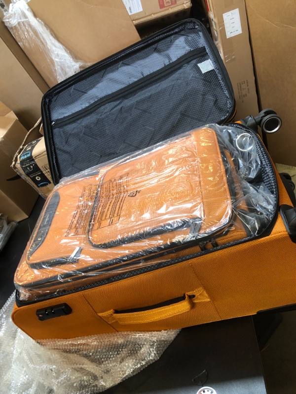 Photo 3 of ++28 IN LUGGAGE HAS DAMAGED WHEEL++ SHOWKOO Luggage Sets 3 Piece Softside Expandable Lightweight Durable Suitcase Sets Double Spinner Wheels TSA Lock Hot Orange (20in/24in/28in)

