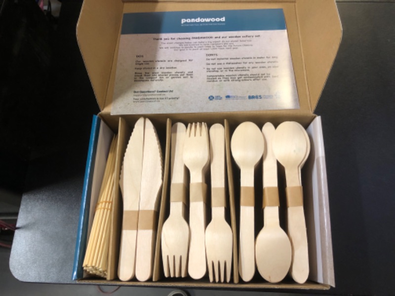 Photo 2 of Compostable Wooden Utensils Mixed 400 Count - Disposable Silverware Disposable Forks - Compostable Utensils with Compostable Forks and Spoons - Biodegradable Utensils…
