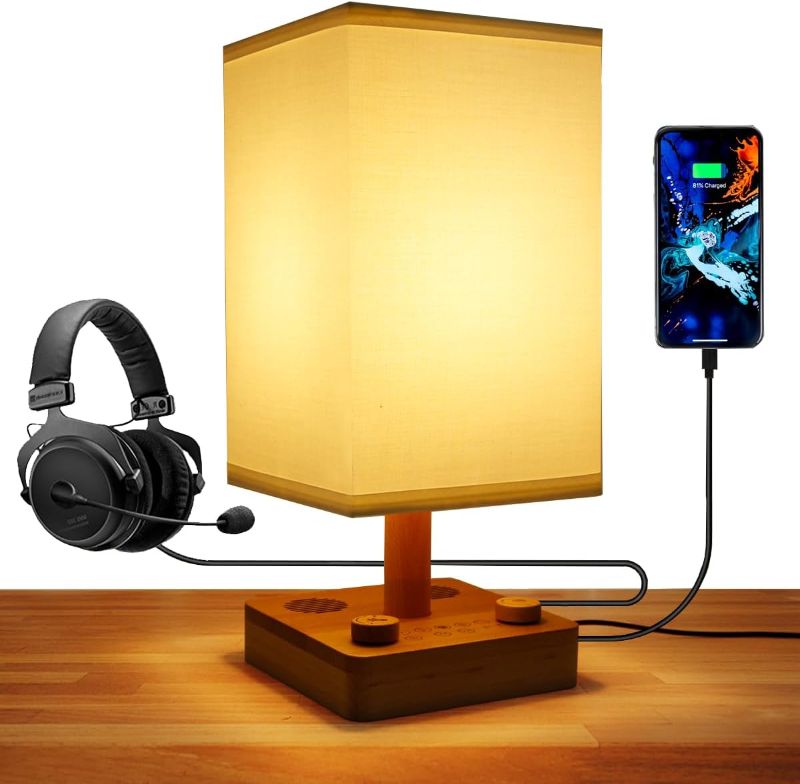 Photo 1 of Lexenic Solid Wood LED Bedside Lamp with White Noise Machine,Nightstand Lamp with 38 Sounds Machine,Dimmable 450LM 2700K Warm White Bulb Night Light,Dual 5W Speakers Hi-Fi Bass (Lamp with Speaker)
