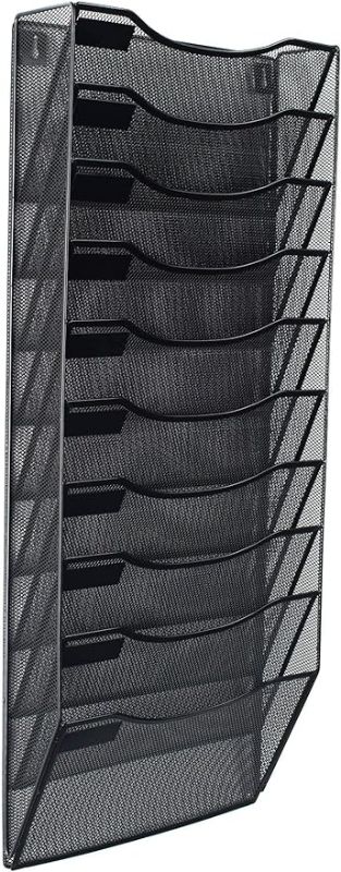 Photo 1 of 10 Tier Hanging Files Wall Mounted Metal Mesh Document File Organizer Magazine Holder Rack Organizer Racks Multipurpose Use to Display Files, Magazine, Newspapers- Black