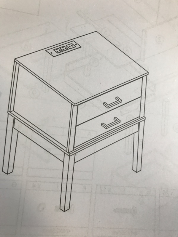 Photo 2 of 2 Drawer Side Table with Charging Station - Mid Century Modern with Polished Gold Handles, 2 USB Ports & 2 Outlets - Multifunctional Smart Bedside Table Nightstand