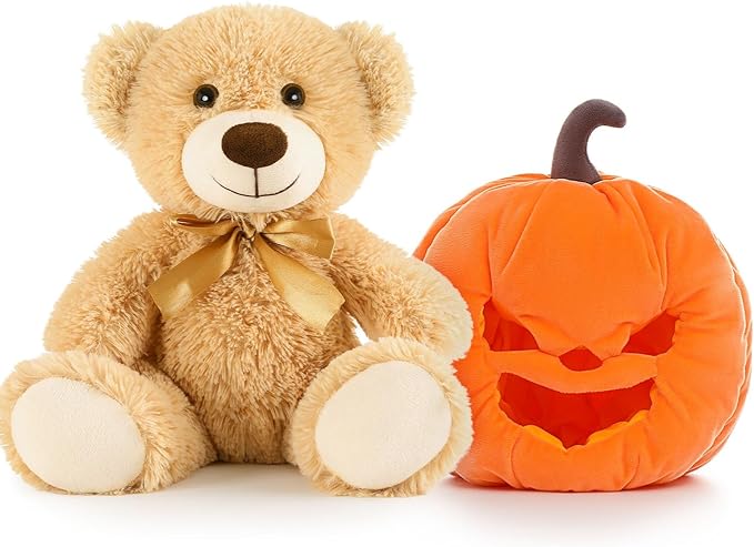 Photo 1 of MorisMos Teddy Bear Stuffed Animals, 2Pcs Stuffed Pumpkin Plush Teddy Bears Decoration for Boys Kids