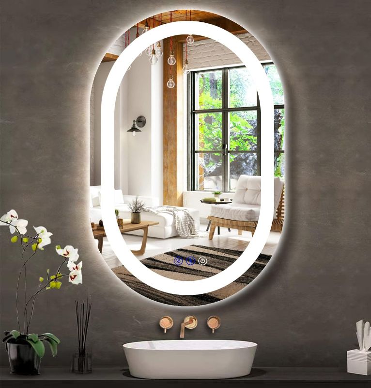 Photo 1 of 24 x 16 Inch Bathroom Oval LED Vanity Mirror with Lights for Wall LED Mirror Bathroom Oval Lighted Vanity Mirror Anti Fog LED Bathroom Mirror 3 Color Dimmable Oval Smart Light up Mirrors
