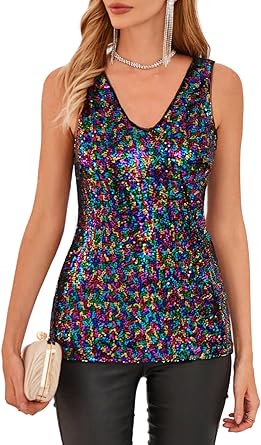 Photo 1 of GRACE KARIN Women's Sleeveless Sparkle Sequin Tops V-Neck Cami Sexy Club Tank Top
sz medium