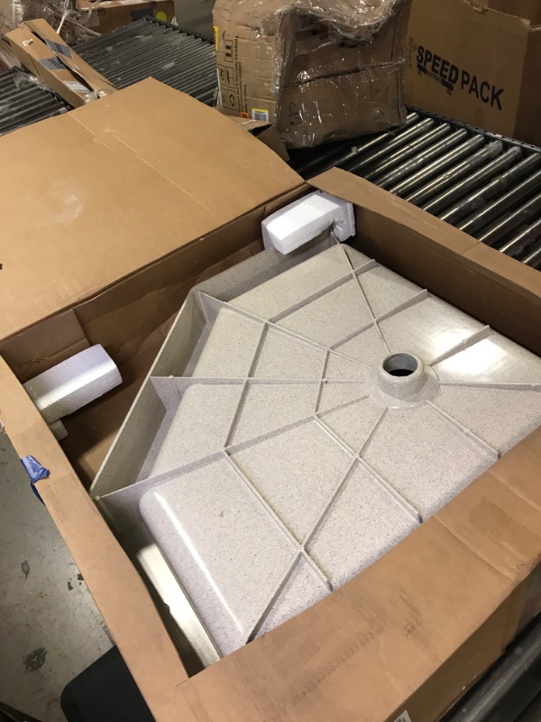Photo 2 of Swanstone SN00036MD.040 Solid Surface Neo-Angle Shower Base, 36-in L X 36-in H X 5.5-in H, Bermuda Sand 36-in L X 36-in H X 5.5-in H Bermuda Sand