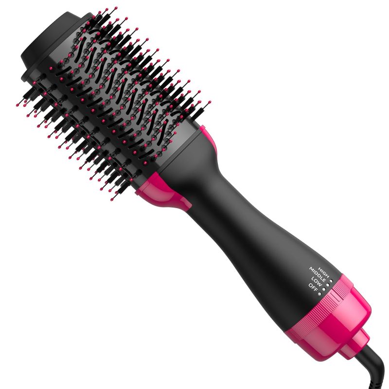 Photo 1 of Hair Dryer Brush Blow Dryer Brush in One, Upgraded 4 in 1 Hair Dryer and Styler Volumizer with Negative Ion Anti-frizz Ceramic Titanium Barrel Hot Air Brush Hair Straightener Brush 75MM Oval Shape Baby Pink