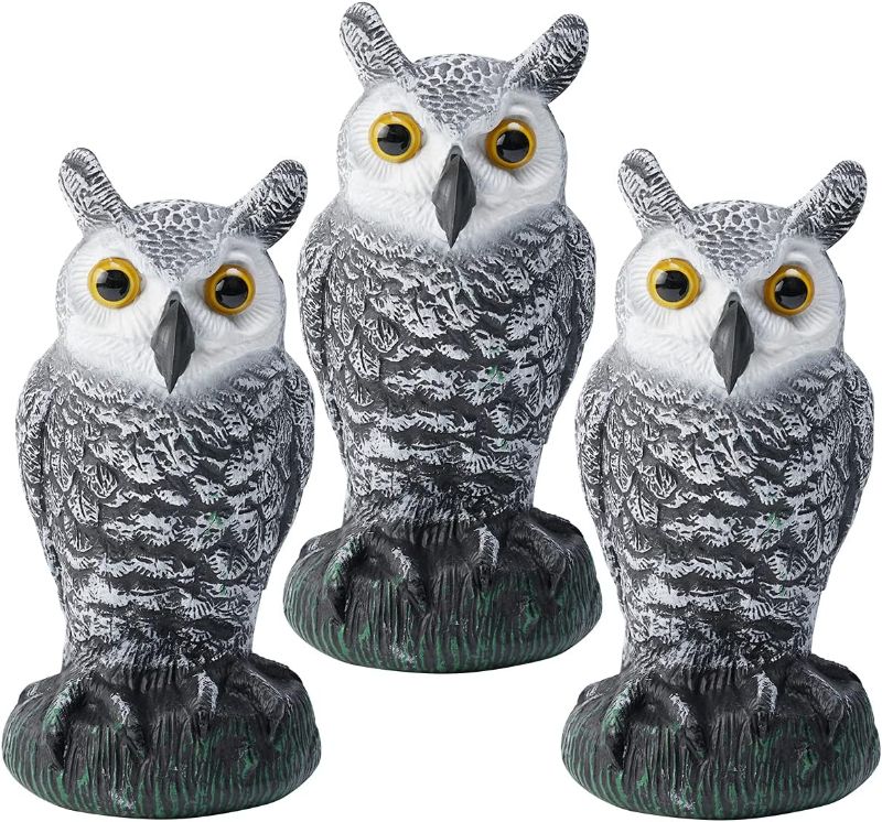 Photo 1 of 3 Pack Plastic Owl Sculpture Fake Owl for Garden
