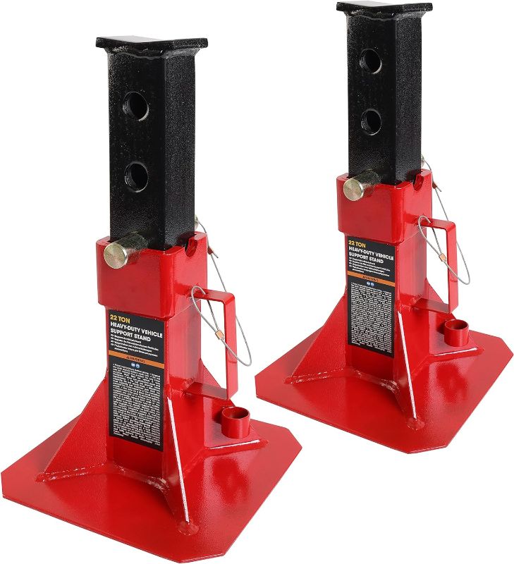 Photo 1 of BIG RED ATZ220005R Torin Heavy Duty Pin Type Professional Car Jack Stand with Lock, 22 Ton (44,000 lb) Capacity, Red, 1 Pair